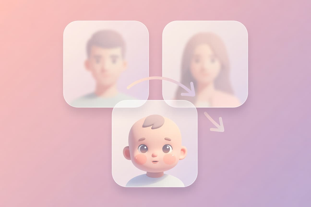 AI baby face generator from mom and dad photos: man photo plus woman photo equals cute AI baby preview